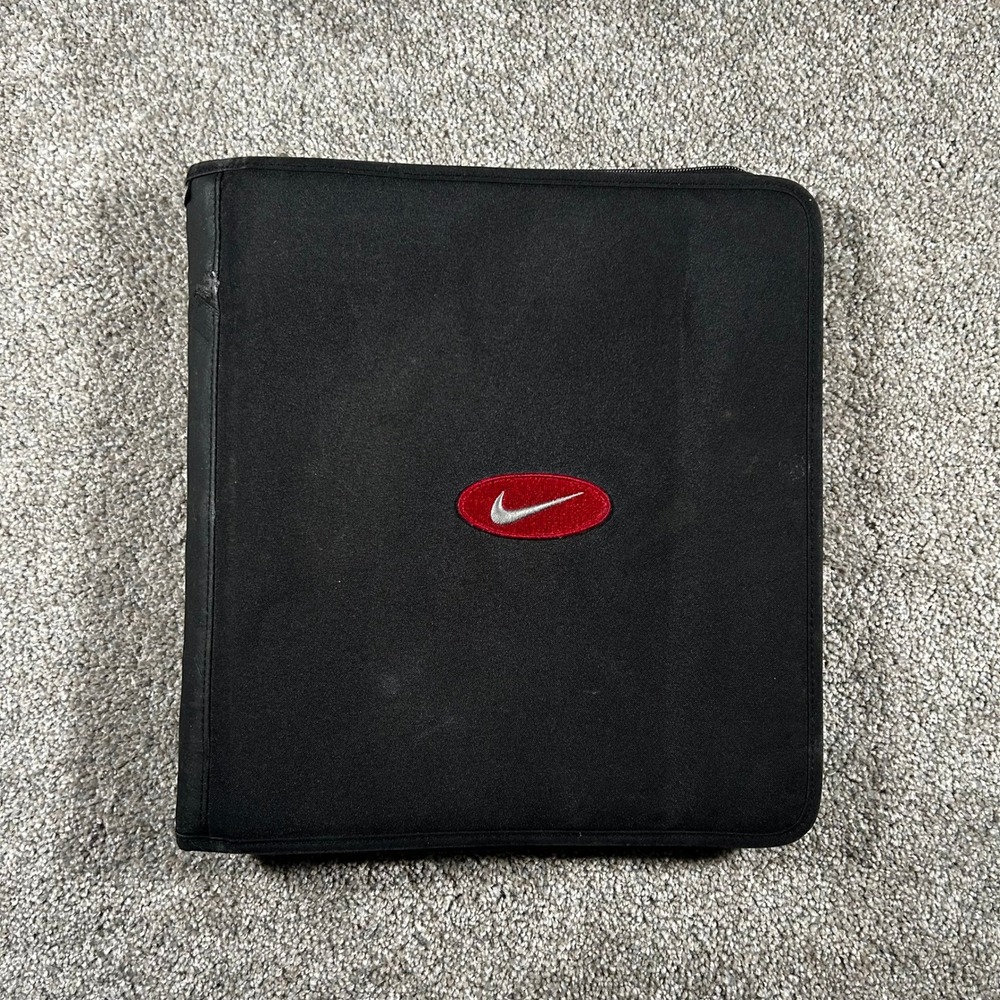 Vintage Nike Mead Zippered 3 Ring Binder Black Red Swoosh Logo Organizer Case